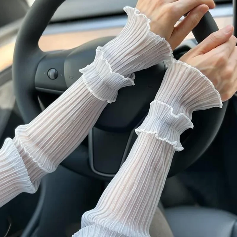Arm sleeves summer long sun-protective sleeves lady sun protection fingerless thin lace mesh arm sleeve anti-UV sunscreen breathable mittens