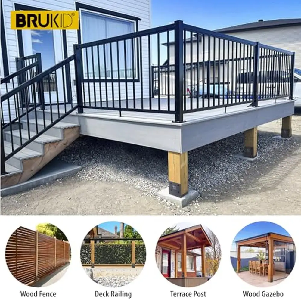 Stainless Steel Post Base Bracket 6x6 Actual 5.5x5.5" Deck Railing Fence Anchor Concrete Support Wood Post Connection Two-Way