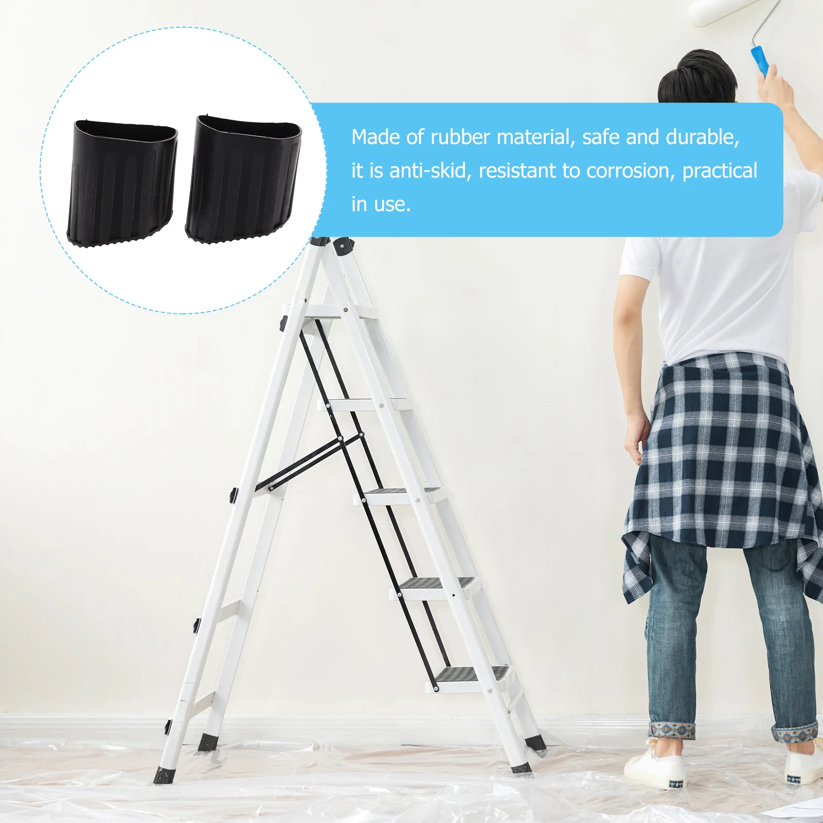 4 Pcs Folding Step Ladder Mat Leg Rubber Pad Non-skid Foot Pads Telescoping Cover Protector Protective Anti-slip Covers