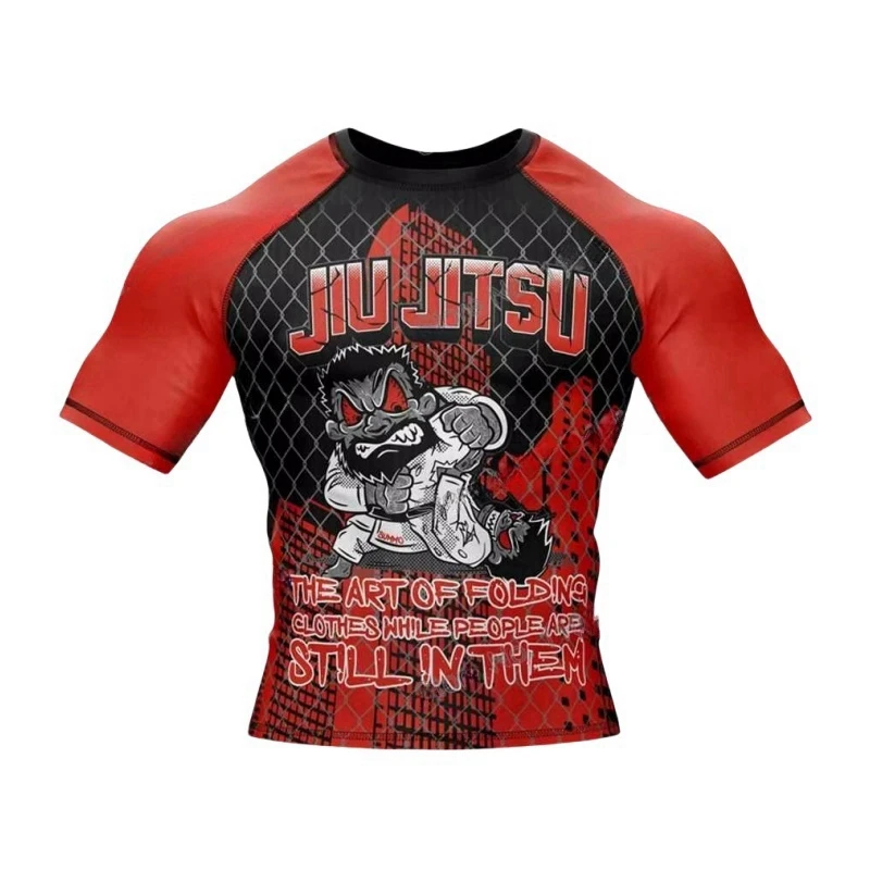 Men Boxing Tight Fitting Shirt Men MMA Clothing Combat Training T-Shirts Fitness Training Tops Summer Strong Men Muscle Tops Sports Apparel Mens T Shirt