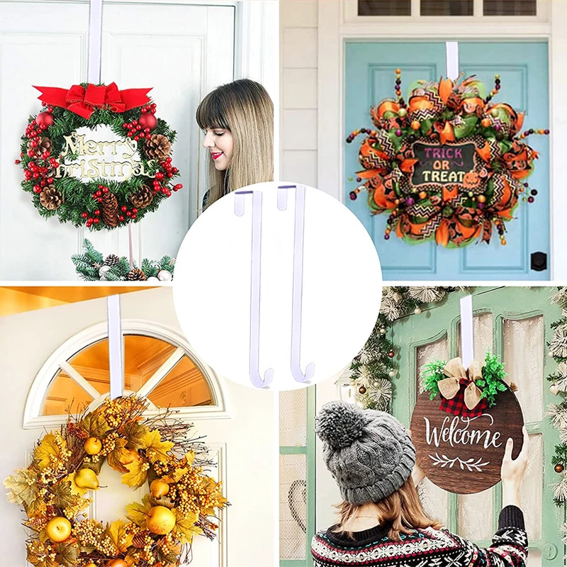30/38cm Wreath Hanger For Front Door Black/White Metal Hook Multi-function Wreath Hanging Hook Christmas Easter Ornaments Hooks