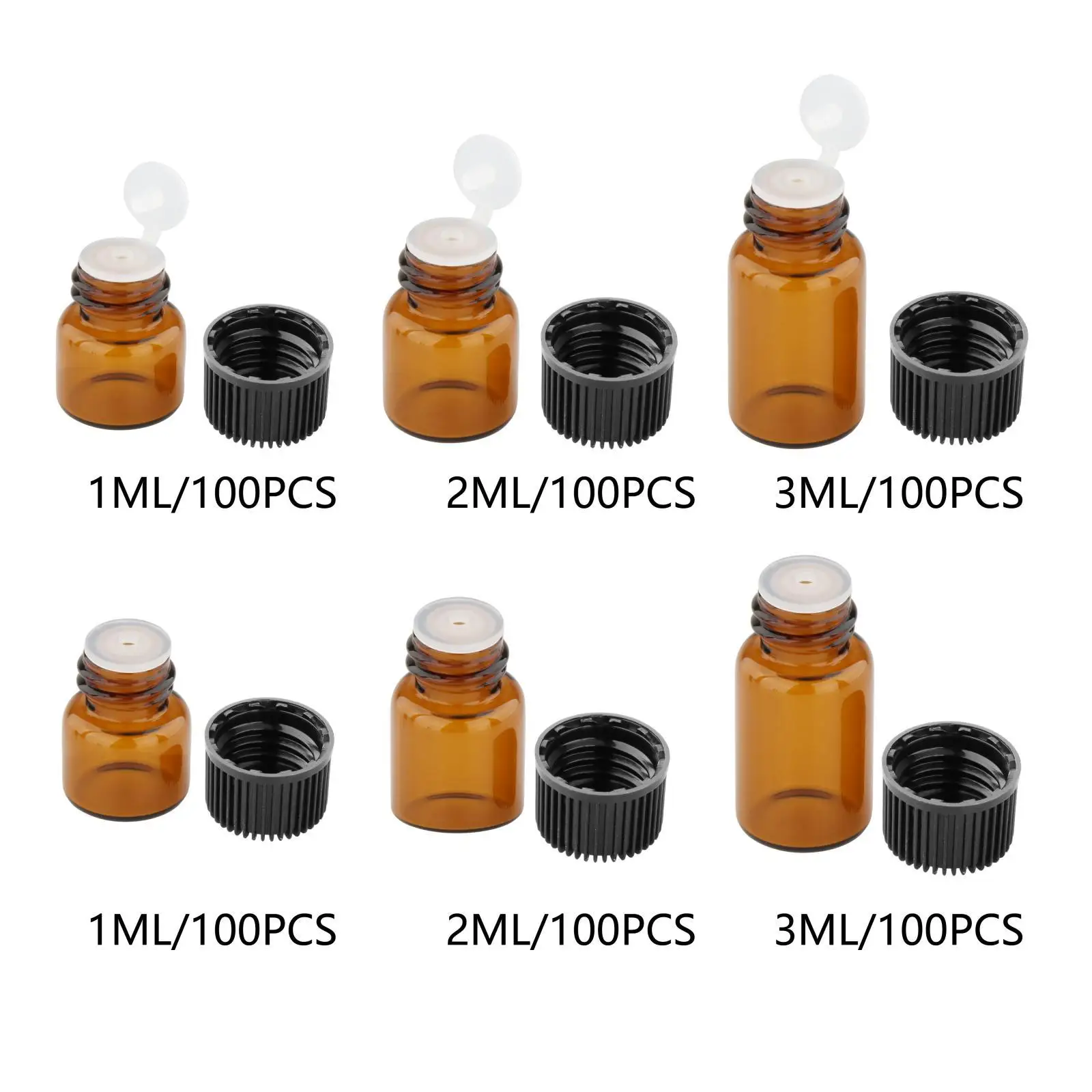 

100 Pieces Amber Mini Glass Bottle W/Orifice Reducer Empty for