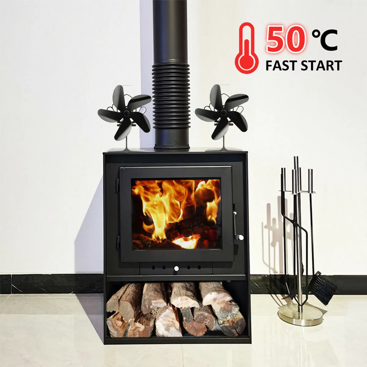 5 Blades Black Fireplace Fan Heat-powered Stove Fan Log Wood Burner Environmental Eco Ecofan Quiet Efficient Heat Distribution