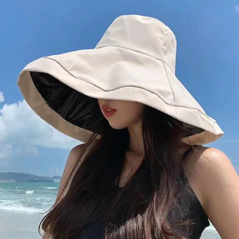 Women's Summer Panama Handmade Big Head 18cm Size Korean Version Sun Cat Casual Beach Hat Travel Foldable Dome Fisherman Cap