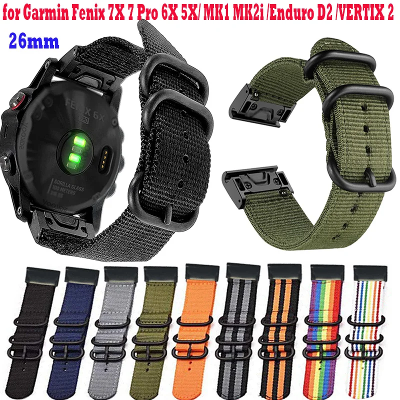 

26mm Sport Nylon Strap Wristband for Garmin Fenix 7X 6X 5X 3 3HR /Garmin Enduro D2 /MK1 MK2i Smart Watch Quick Release Bracelet