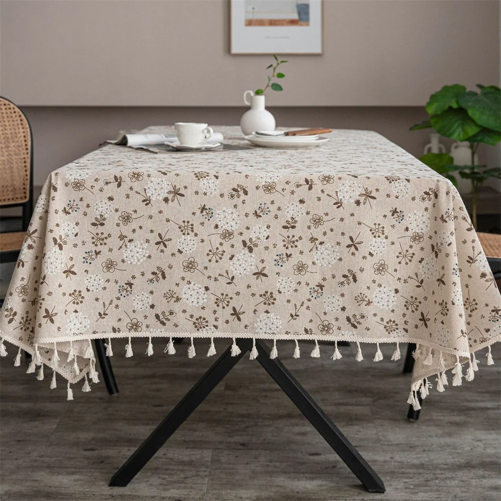 

Retro Flower Print Tablecloth Cotton Linen with Tassel Rectangular for Dining Table Wedding Background Decor Coffee Table Cover