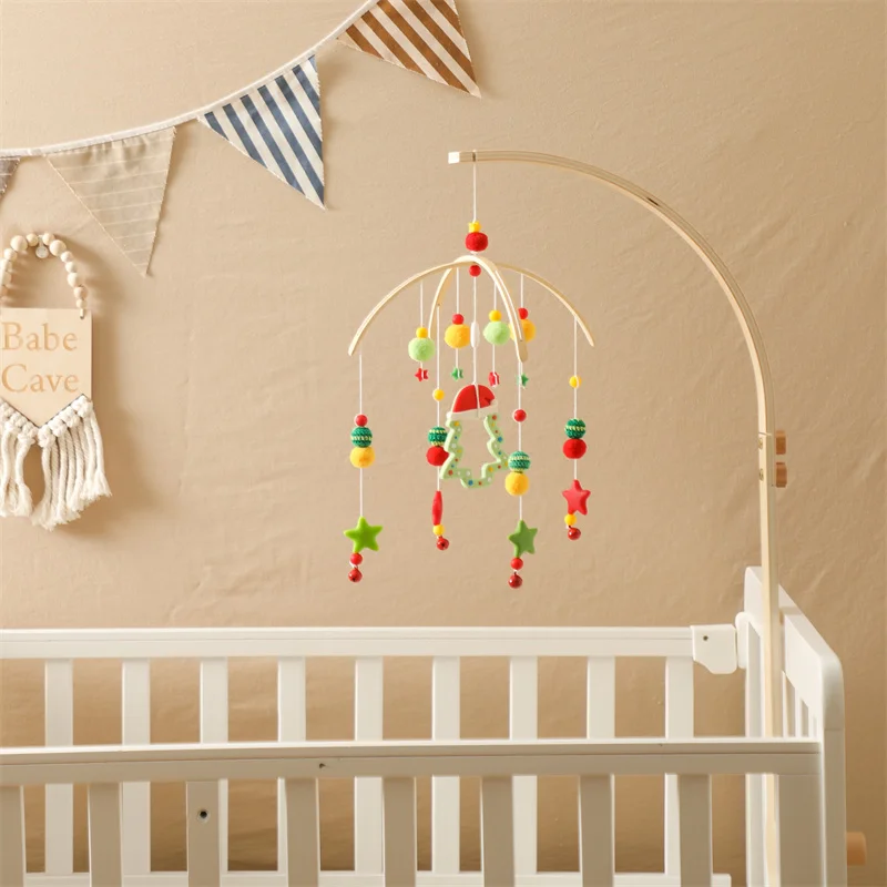

Baby Wooden Bed Bell Rattles Montessori Toys Silicone Christmas Tree Hanging Pendant Teether Toys Mobile Crib Bracket Baby Gift