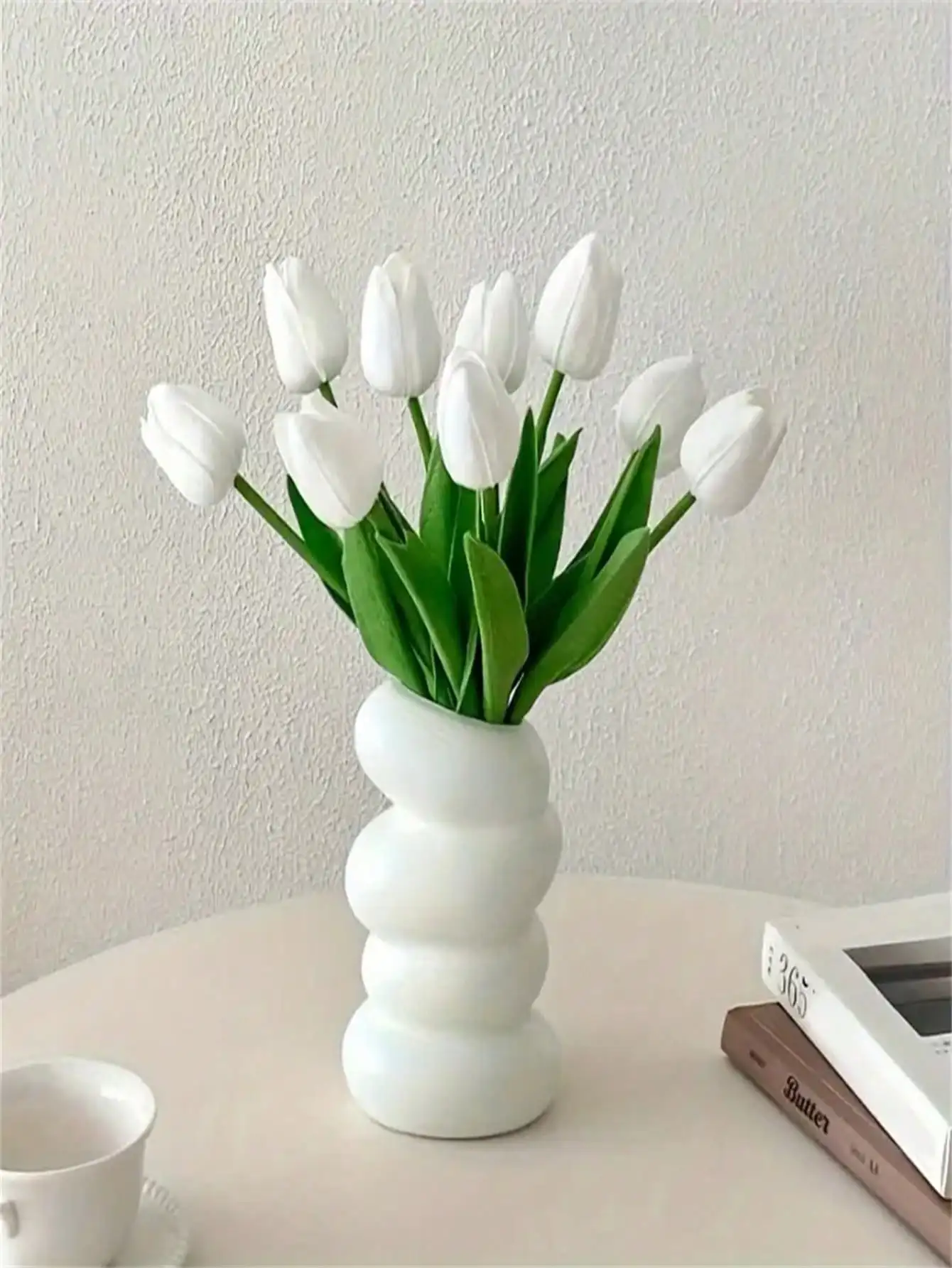 Ein Set mit 6 künstlichen Tulpen, geeignet für Heimdekoration, Tischdekoration zum Jahrestag, realistische künstliche Tulpenblumen (Vase nicht im Lieferumfang enthalten) – Detail 6
