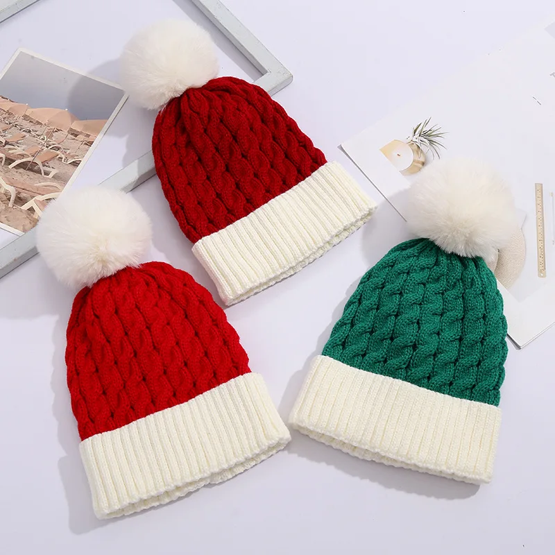 

Новинка, осенне-зимняя Рождественская шапка, шерстяные шапки с помпоном, утепленные теплые вязаные шапки для мальчиков и девочек, рождественские подарки