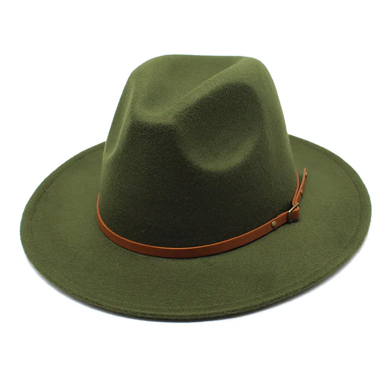 Outdoor Hiking Hat Women Sun Hat Fishing Sun Hat Navy green fedora hat autumn and winter big brimmed hat men and women felt Panama jazz fedora