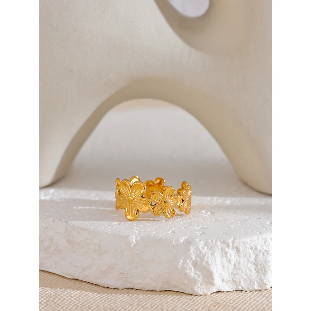 Yhpup Thin Plant Flower Adjustable Open Ring