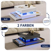 Table basse carrée Rosahqnda 78x78cm, avec lumières LED et tiroir de rangement, tables d'appoint pour salon, petites tables, noir/blanc 5