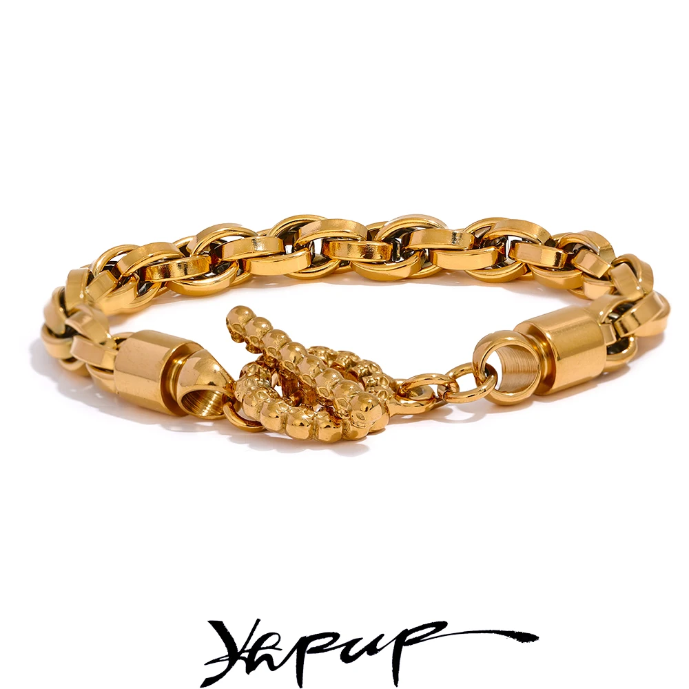 Yhpup size 230*9 millimeter stainless steel thicker men's chain bracelet fashion wrist jewelry high quality secure water-resistant