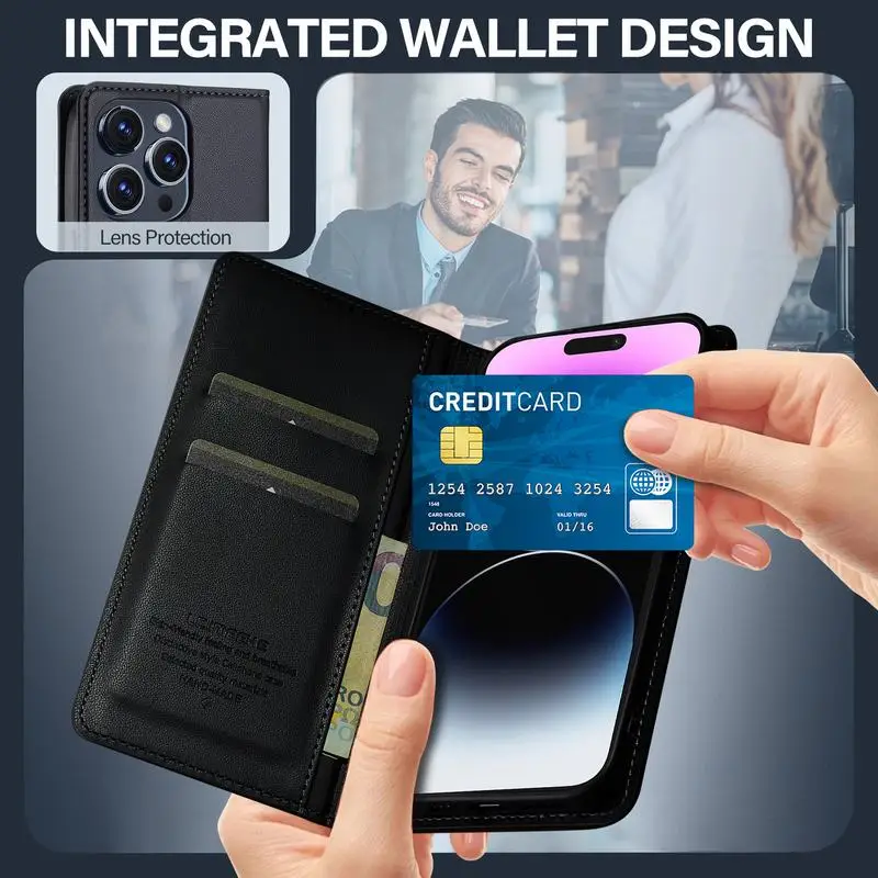 Leather Wallet Phone Case with Magnetic Flip Cover and Card Holder Stand