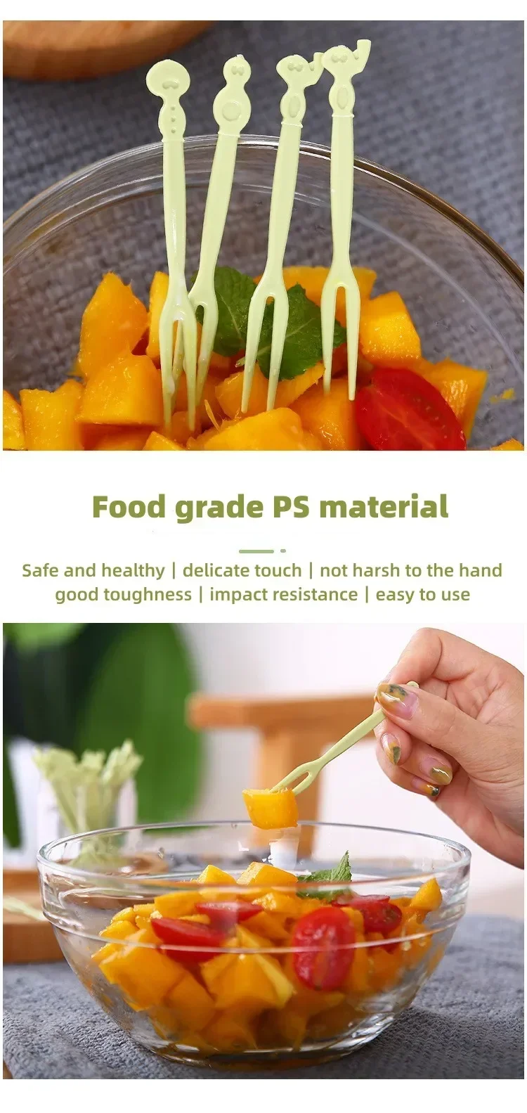 Description Picture 3 of itemMini Fruit Toothpicks Instant Noodles Kitchen Homes Accessories Flatware Fork Kids Lunch Animal Farm Decorations Food Cartoon