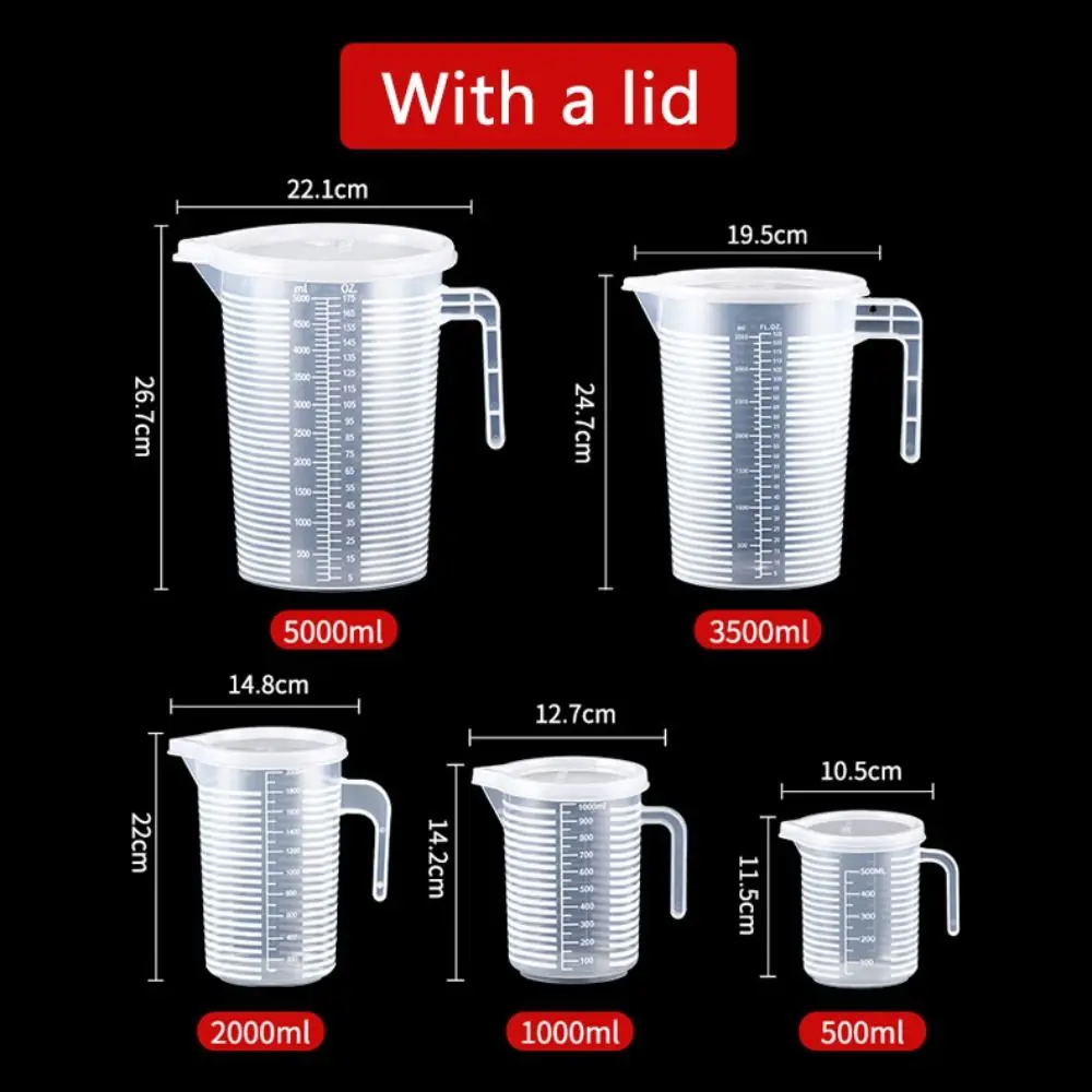 1PC Transparent Graduated Measuring Cup with Lid Large Capacity Plastic Laboratory Beaker Liquid Container Kitchen Mixing Cup