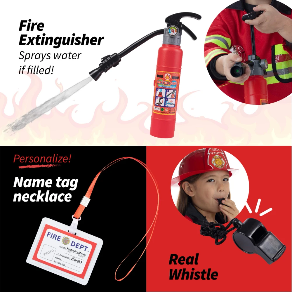 WizKidz Premium Washable Kids Fireman Costume Toy with Complete Firefighter Accessories for Boys & Girls Toddlers and Children 3