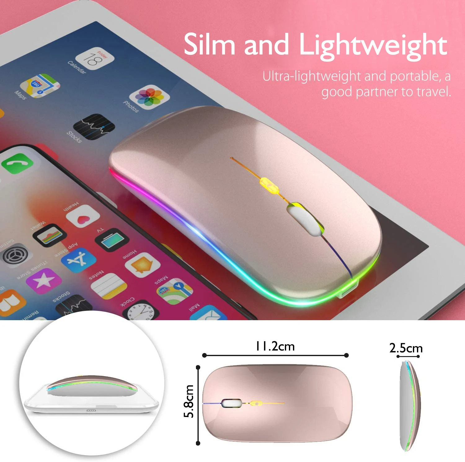 Tablet Computer Bluetooth Wireless Mouse Rechargeable Mouse 1600DPI RGB Backlight Mice for PC Laptop 2.4GHz USB Gaming wireless mouse gaming mouse wired mouse optical mouse