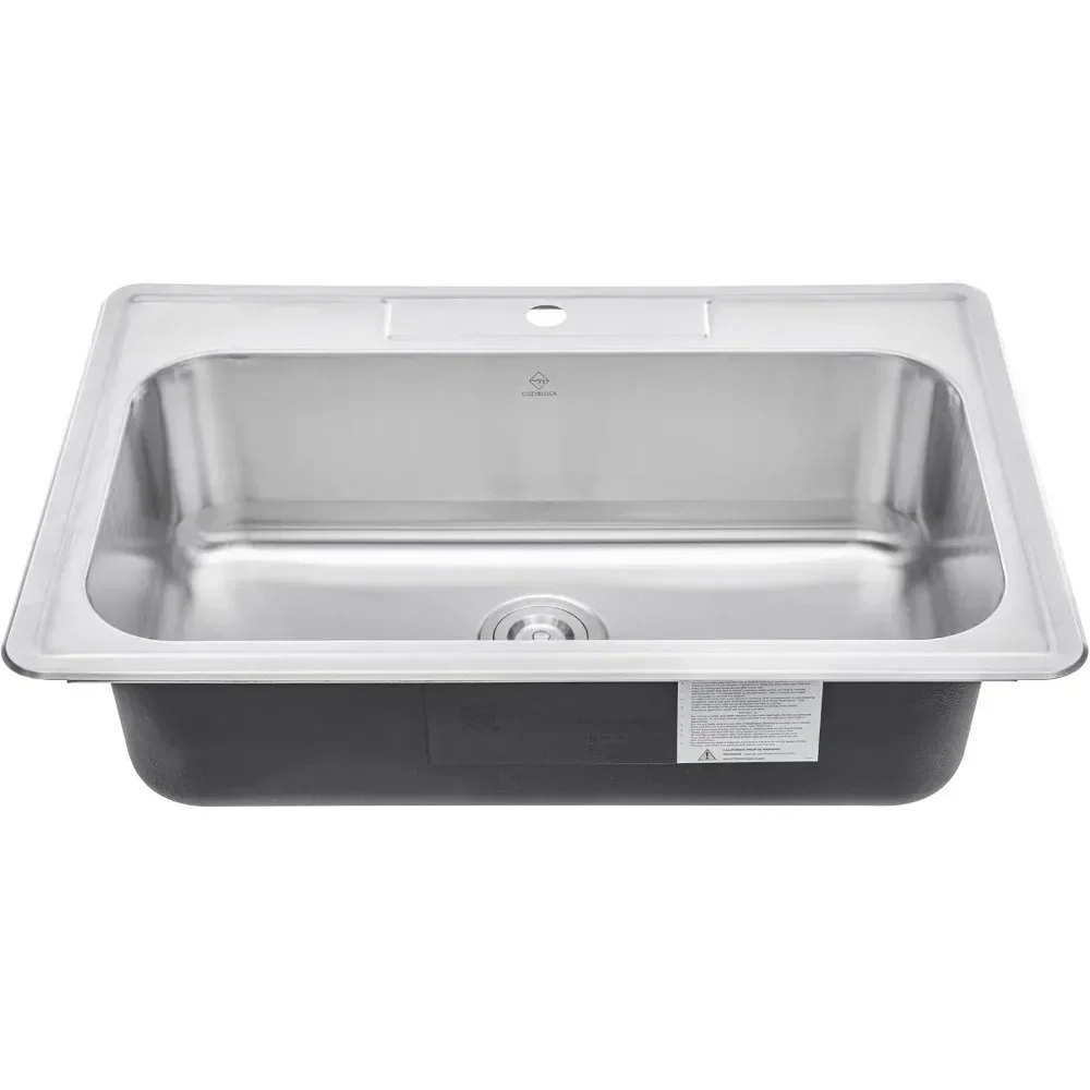 Top-mount/Drop-in Stainless Steel Single Bowl Kitchen Sink with Strainer - 18 Gauge Stainless Steel-1 Faucet Hole 3
