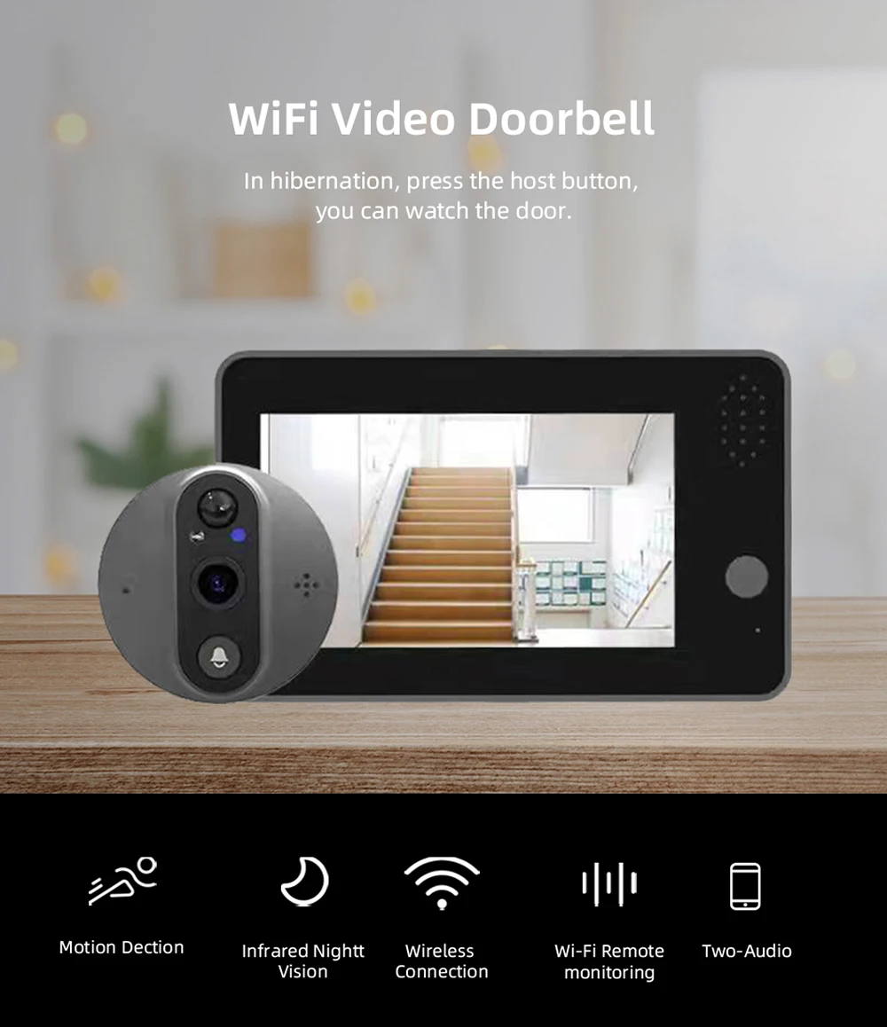 Mirilla Digital de vídeo inteligente Tuya, cámara de puerta con WiFi de 4,3  pulgadas, Audio bidireccional, 2MP, visión nocturna, timbre de puerta  inalámbrico