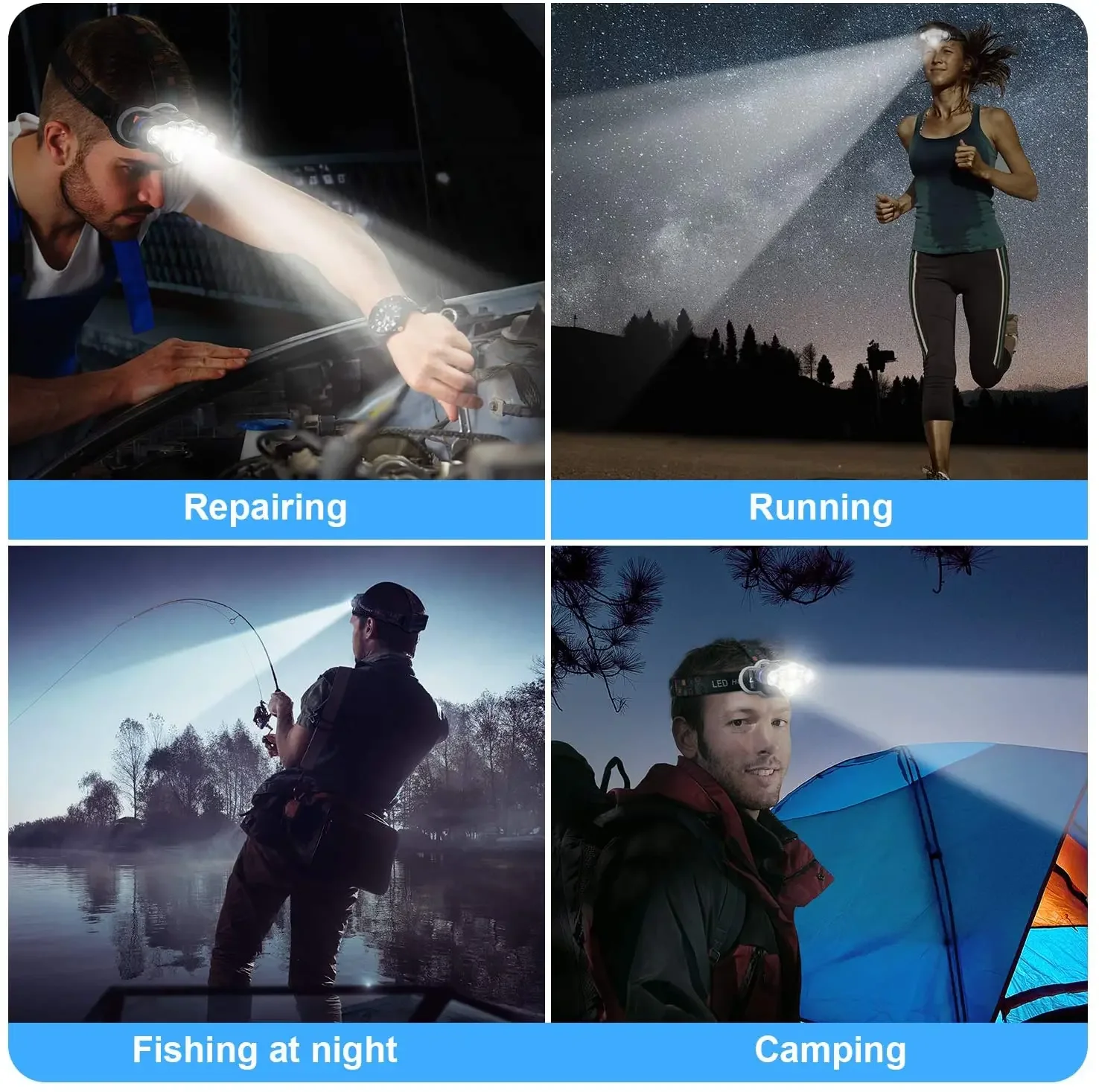Powerful USB Rechargeable LED Headlamp 7 LED 8 Modes Fishing Headlight Waterproof Camping Torch