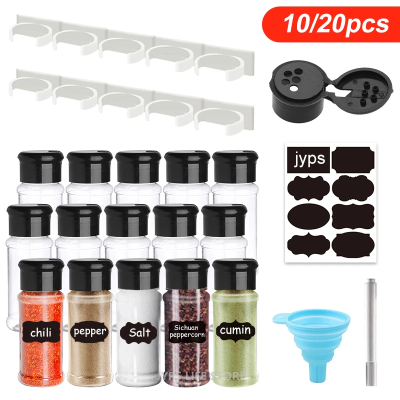 10/20 Pcs Spice Jars Salt and Pepper Shaker Plastic Seasoning Shaker Bottles Spice Organizer Kitchen Rack Jar Set salt shaker spices bottle salt pepper shakers seasoning jar