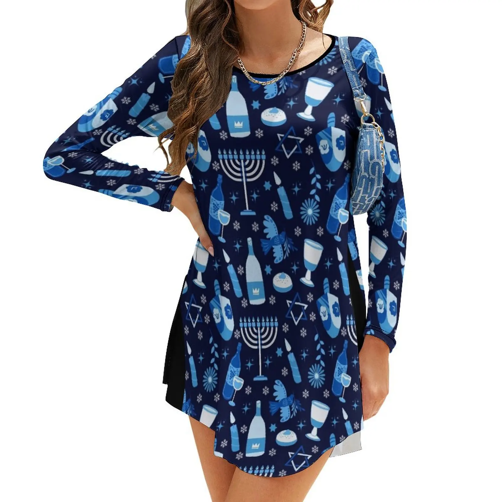 

Счастливое Платье hanukka с длинным рукавом для влюбленных с узором hanukka, вечерние платья, вечернее женское длинное платье для вечеринки