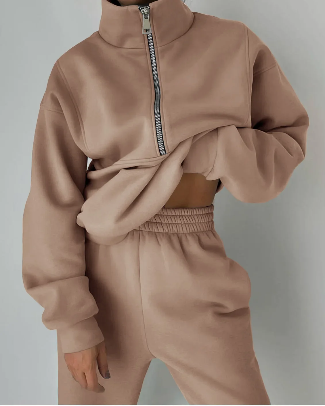 

Comfortable Hooded Women Tracksuit 2Pc Set Casual Street Solid Simple Suits New Loose Hoodie Straight Long Pants Outfits