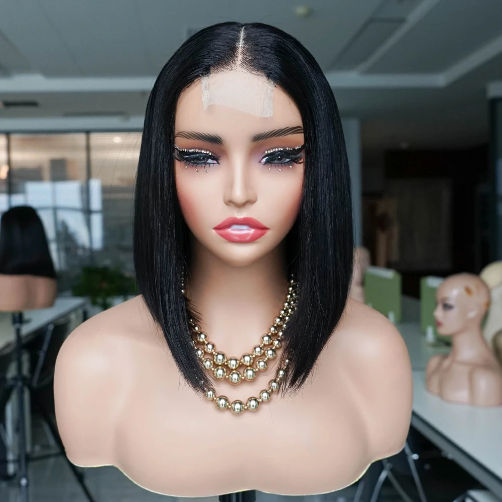 180% Double Drawn 2*6 Lace Bob Wigs Vrigin Vietnamese Human Hair Deep Middle Part Hairline Bone Straight Short Bob Wig KissHair human hair wig