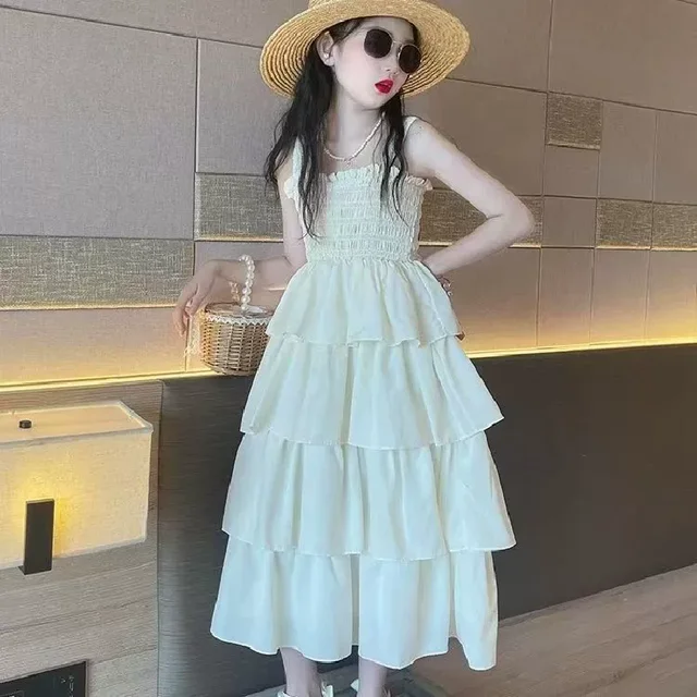 Robe longue d'été à bretelles pour filles, superposée, sans manches, pour enfants et adolescentes, idéale pour les fêtes d'anniversaire, 4-12 ans 1