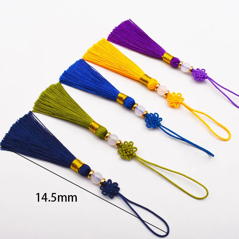 Mini Tassel Hand-Woven Chinese Knots Beaded Tassel Jewelry Making Souvenir Bookmarks DIY Craft Accessory 12pcs