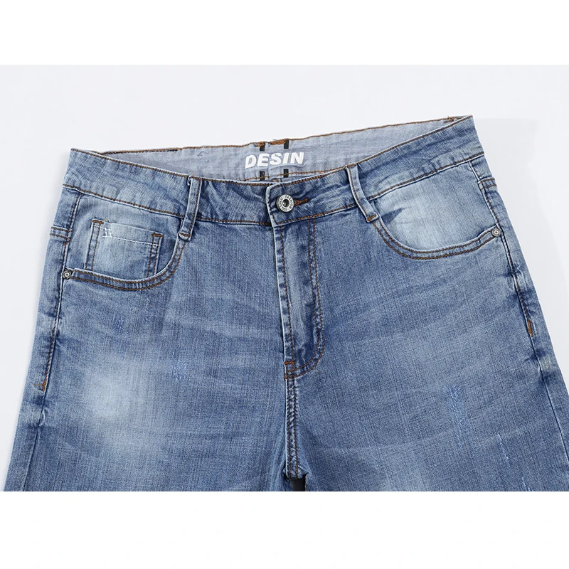 Man Jeans Brand 2024 Spring And Autumn Slim Straight Regular Cut Light Blue Stretch Fashoin Men's Clothing Male Long Trousers 3