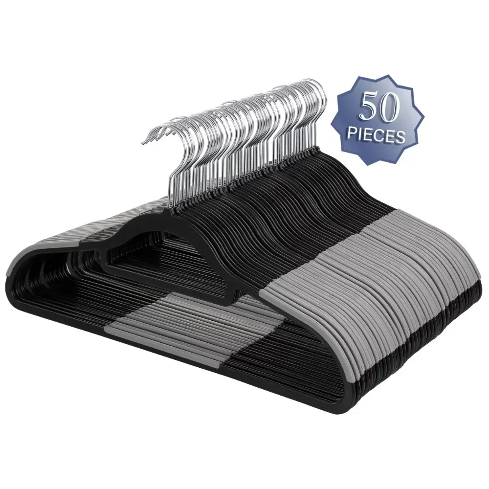 

Elama Home 50 Piece Plastic Non Slip Hanger in Black and Gray