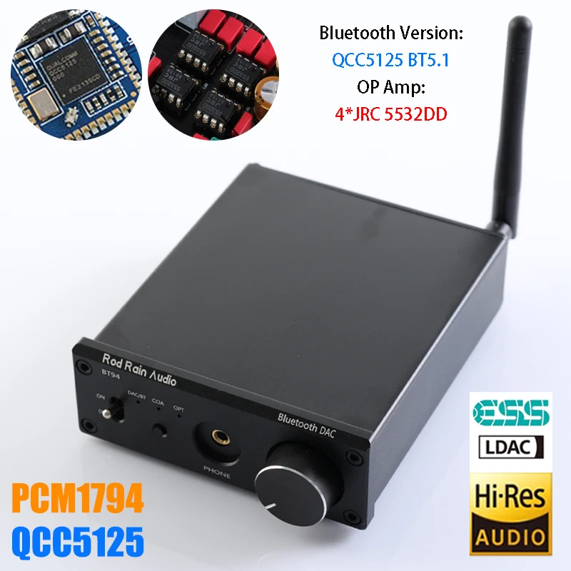 

Hifi Sound Decoder PCM1794A QCC5125 DAC Bluetooth Receiver Dac Support APTX-HD LDAC BT5.1 5532DD Bluetooth Decoder Headphone Amp