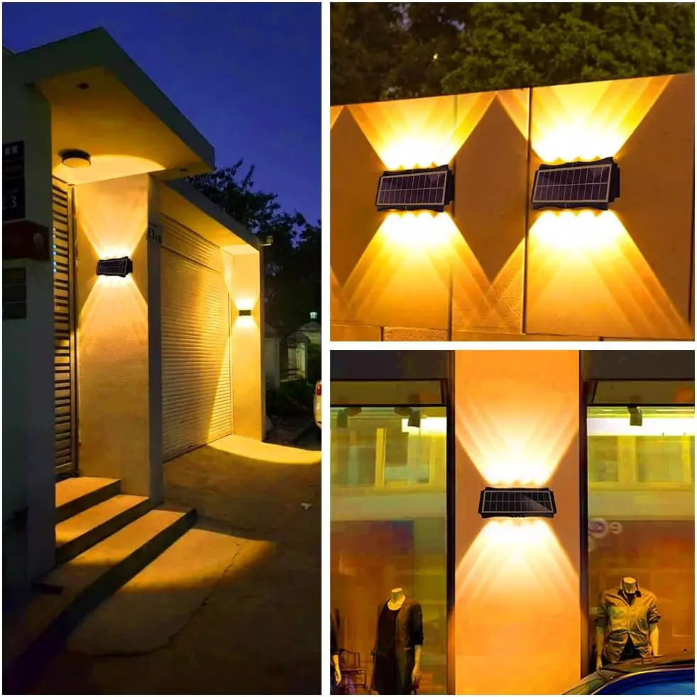Lámpara Solar de pared para exteriores, luz LED impermeable, iluminación luminosa hacia arriba y hacia abajo, balcón, patio, luces de decoración de jardín
