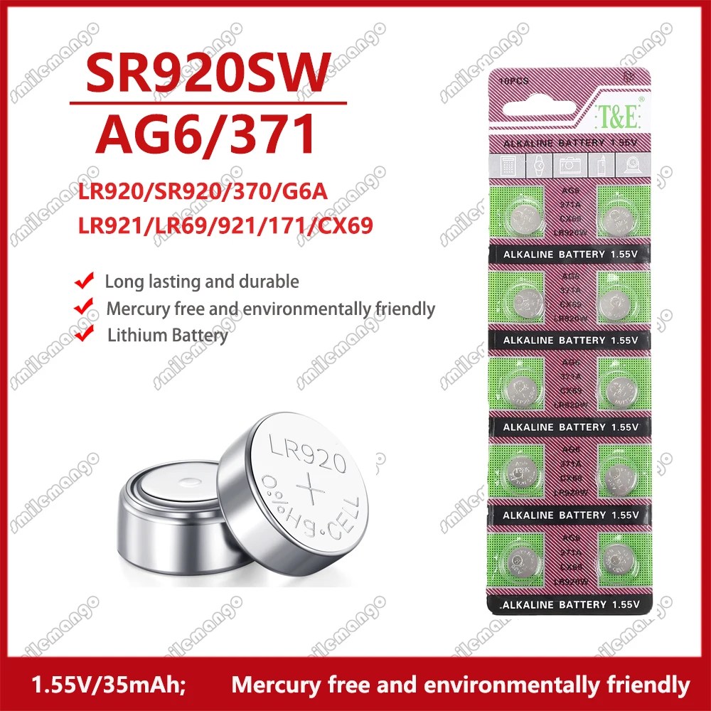 

Батарейки кнопочные AG6 1,55 SR920SW LR920 SR927 371 171 L921 LR69 SR920, 2 шт.-50 шт.