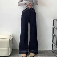 Deep Blue Denim Wide Leg Jeans Women's High Waist Slimming  Hoof Flared Pants Spring Autumn New Sle Loose Fit Jeans