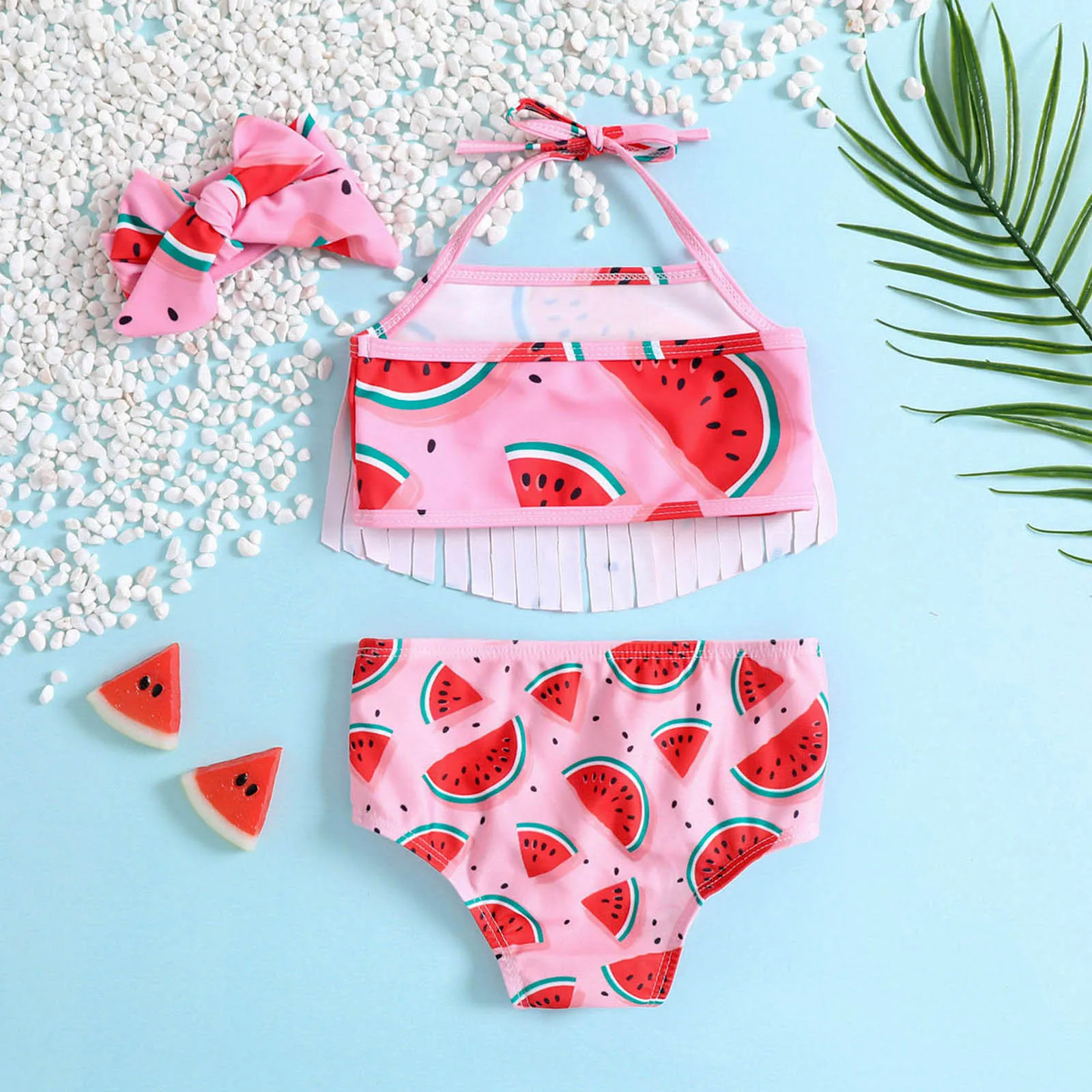 Girls Swimwear 5t Swim Suit Summer Toddler Girls Bowknot Strawberry Prints Three Piece Swimwear