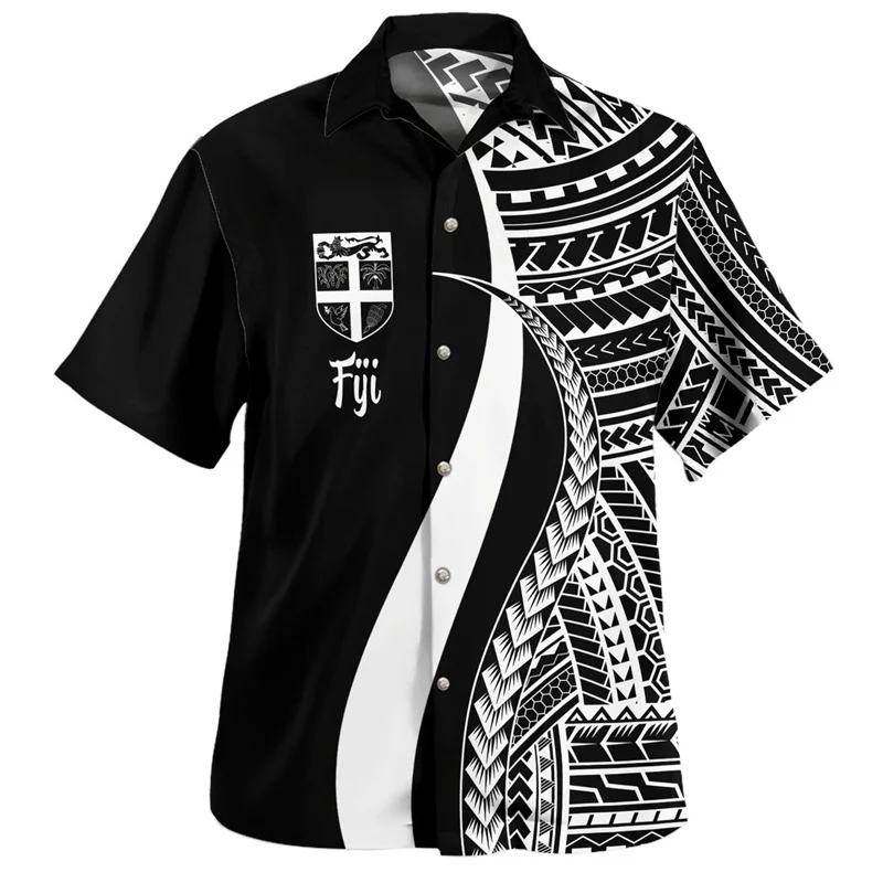 Fiji Hawaiian Shirt For Men 3d Printed Loose Short Sleeves Polynesian Shirts Women Casual Summer Beach Lapel Button Blouse 2