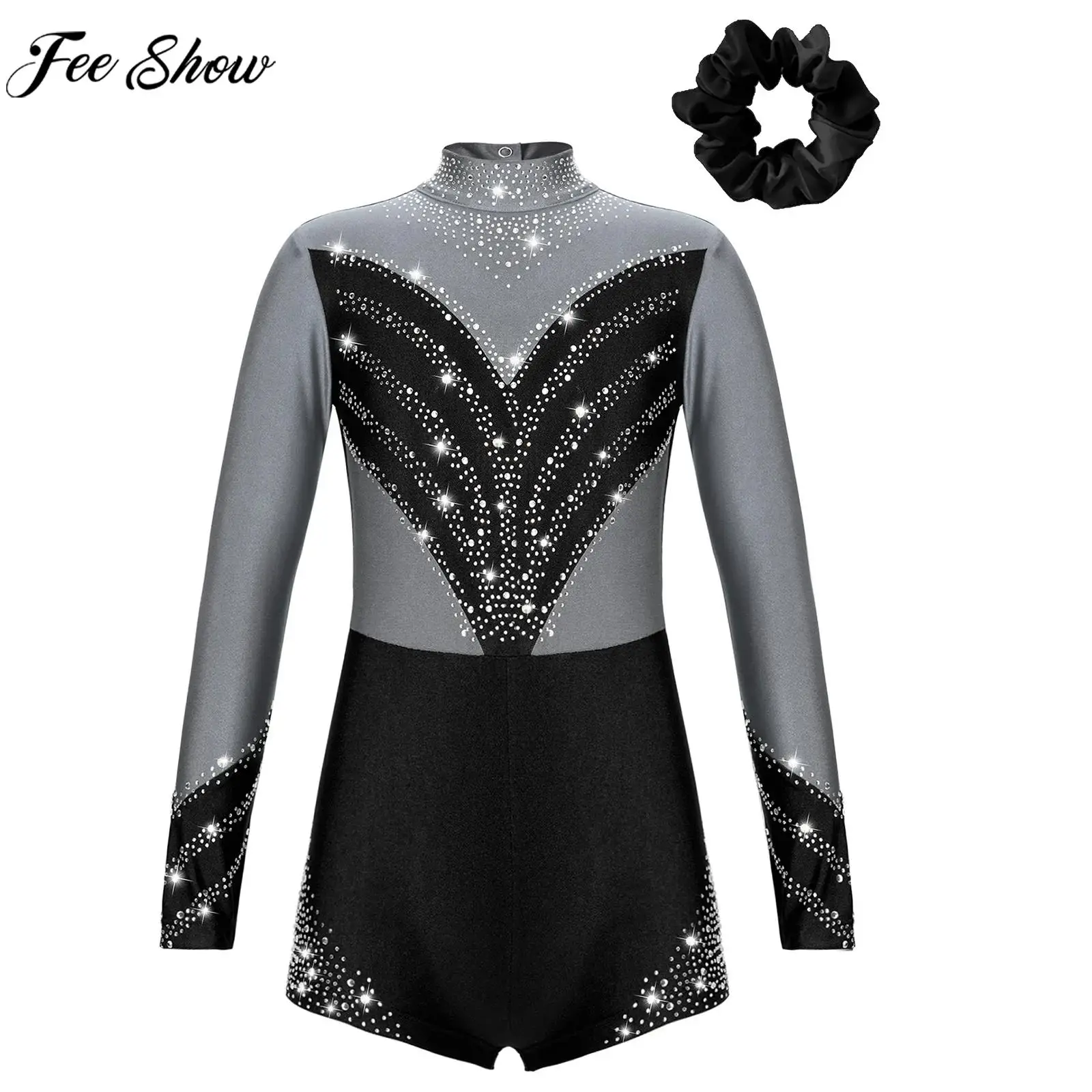 

Kids Girls Figure Skating Stage Performance Costume Ballet Dance Leotard Gymnastic Acrobatics Bodysuit Shiny Diamond Dancewear