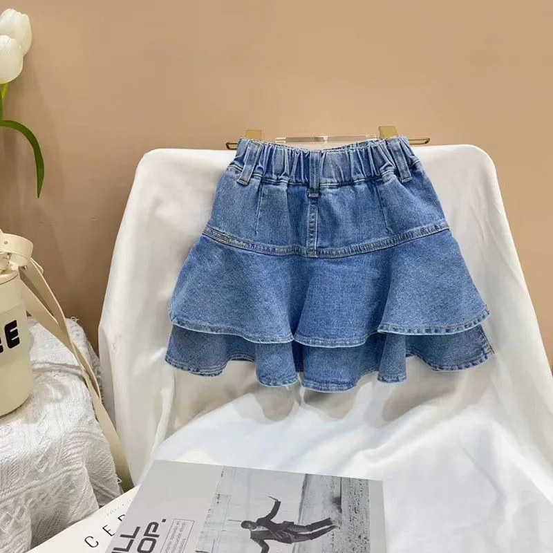 여아용 미니 플레어 플리츠 데님 스커트, 데님 짧은 스커트, 반바지 안감