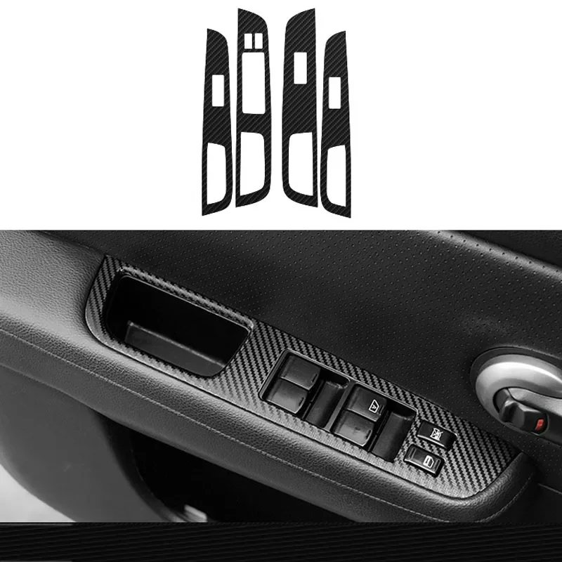 Car Styling Black Carbon Decal Car Window Lift Button Switch Panel Stickers For Nissan TIIDA 2005-2010