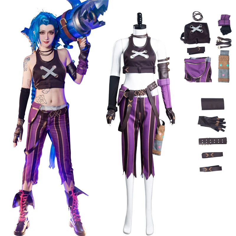 

Game LoL Jinx Cosplay Anime Costume Uniform Women Sexy Outfits Vest Pants Full Set Clothing Adult GirlsHalloween Carnival Suit