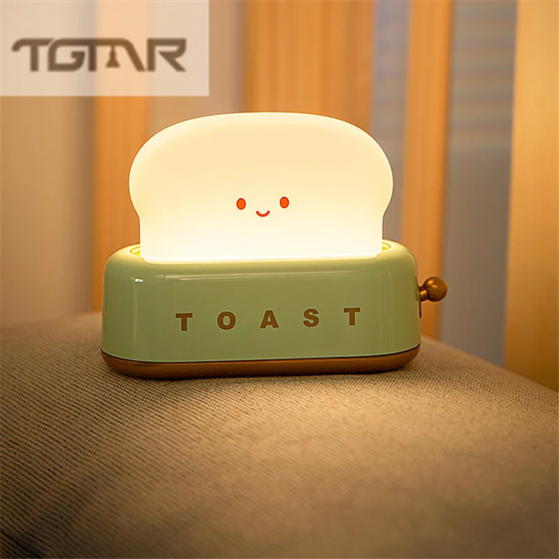 2022 Creative LED Bread Maker Night Light USB Charging Dimming Bedside Table Night Light Student Fun Switch Mood Light Girl Gift dinosaur lamp