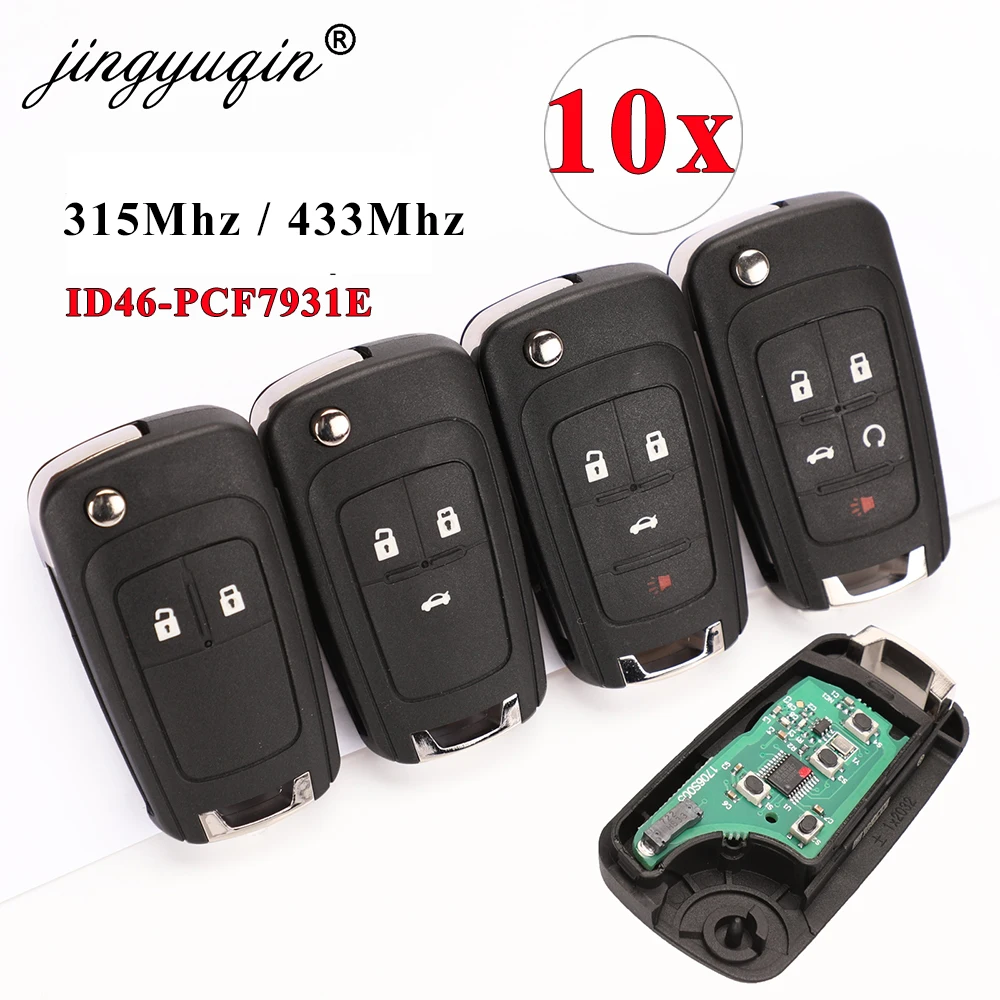 Jingyuqin 10 개/몫 2/3/4 버튼 원격 제어 Fob 플립 접는 키 Chevrolet Lova Sail Aveo Cruze 315/..