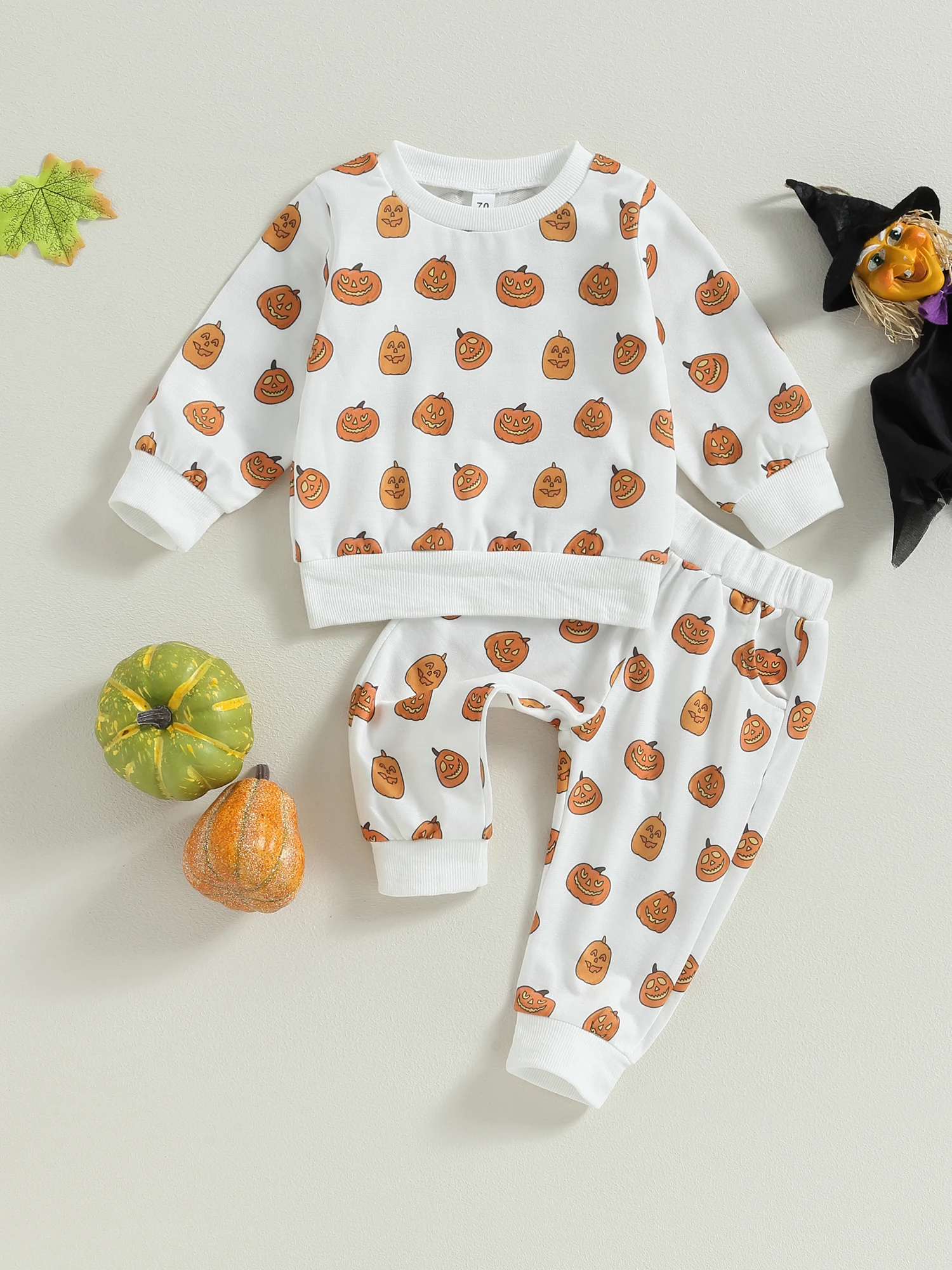 CuteNewbornBabyBoyHalloweenCostumeGhostRomperHatSetFall