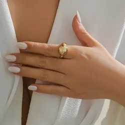 Exquisite Geometric Oval Adjustable Statement Ring (Gold color 1)
