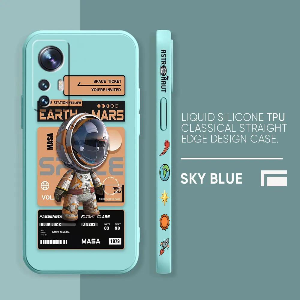 thumbnail image 1 of Case For Xiaomi 13 12 12S 11 11T 10 10S 9 8 Pro Ultra Lite Colour Simple Liquid Silicone Case Stylish Luxurious Space Astronauts, 1 of 5