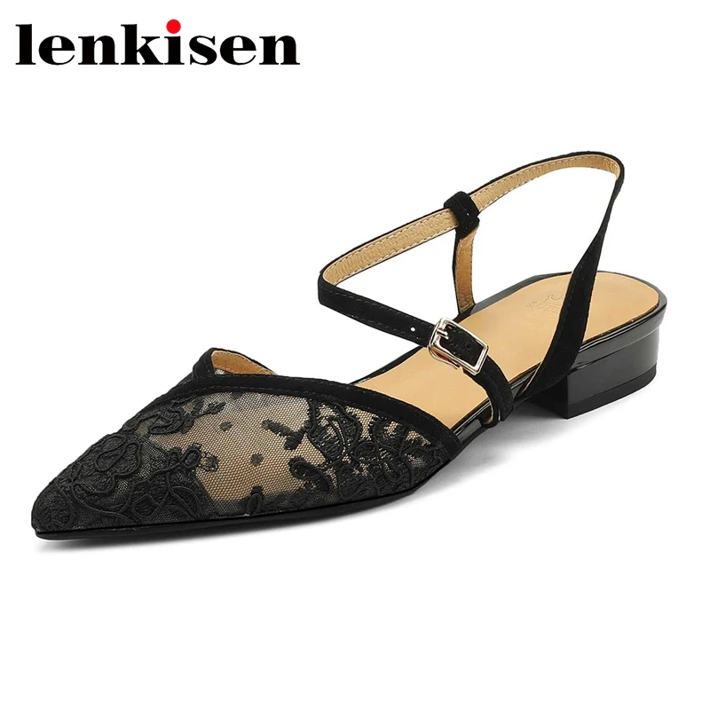 

Lenkisen 2022 Summer Hot Sale Air Mesh Pointed Toe Low Heel Slingbacks Beauty Lady Evening Party Sexy Elegant Women Pumps L18