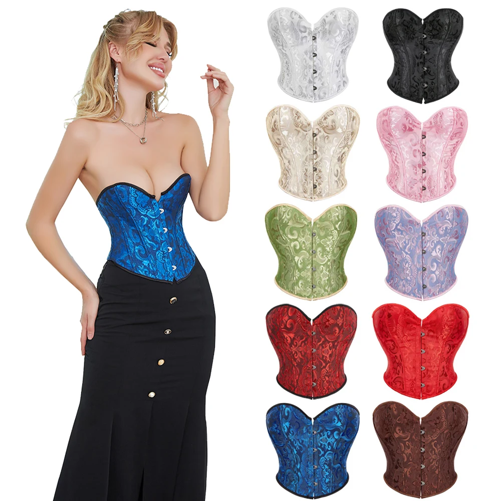 

Short Overbust Corset 4 Busks Closure Crop Top Korset Jacquard Waist Bustier Top